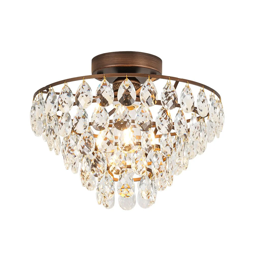 Glam Faceted Crystal Round Tiered Semi Flush Mount Light - Image 7