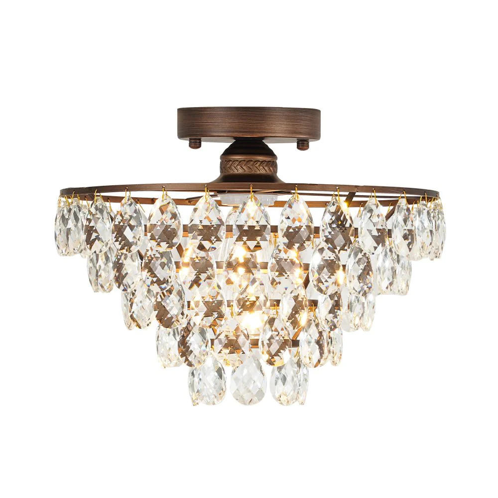 Glam Faceted Crystal Round Tiered Semi Flush Mount Light - Image 8