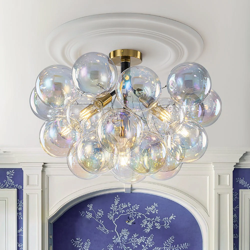 Glam Iridescent Glass Cluster Bubble Semi Flush Chandelier - Image 3
