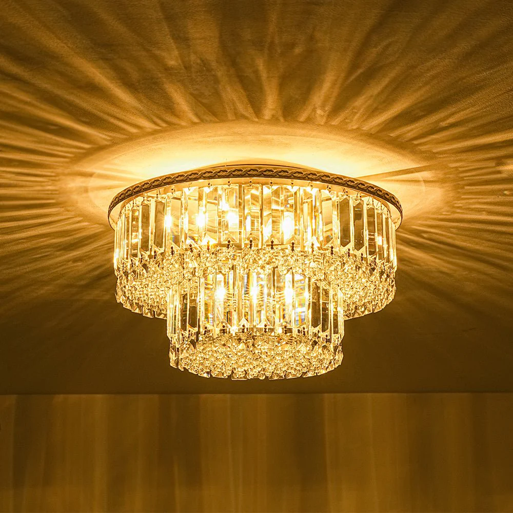 Glam Luxe 2-Tier Crystal Round Semi Flush Mount Light - Image 16
