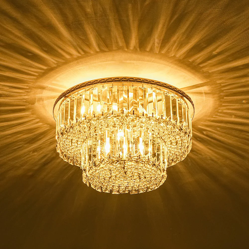 Glam Luxe 2-Tier Crystal Round Semi Flush Mount Light - Image 17