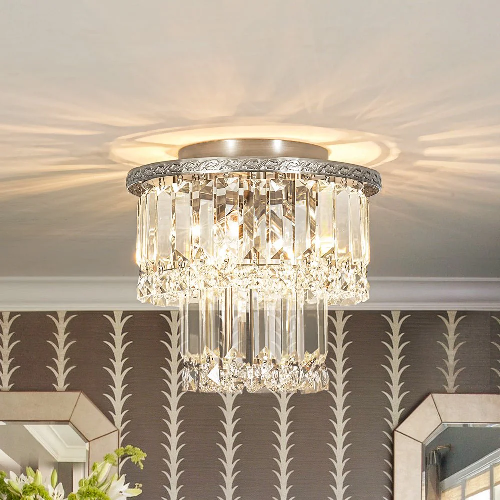 Glam Luxe 2-Tier Crystal Round Semi Flush Mount Light - Image 3