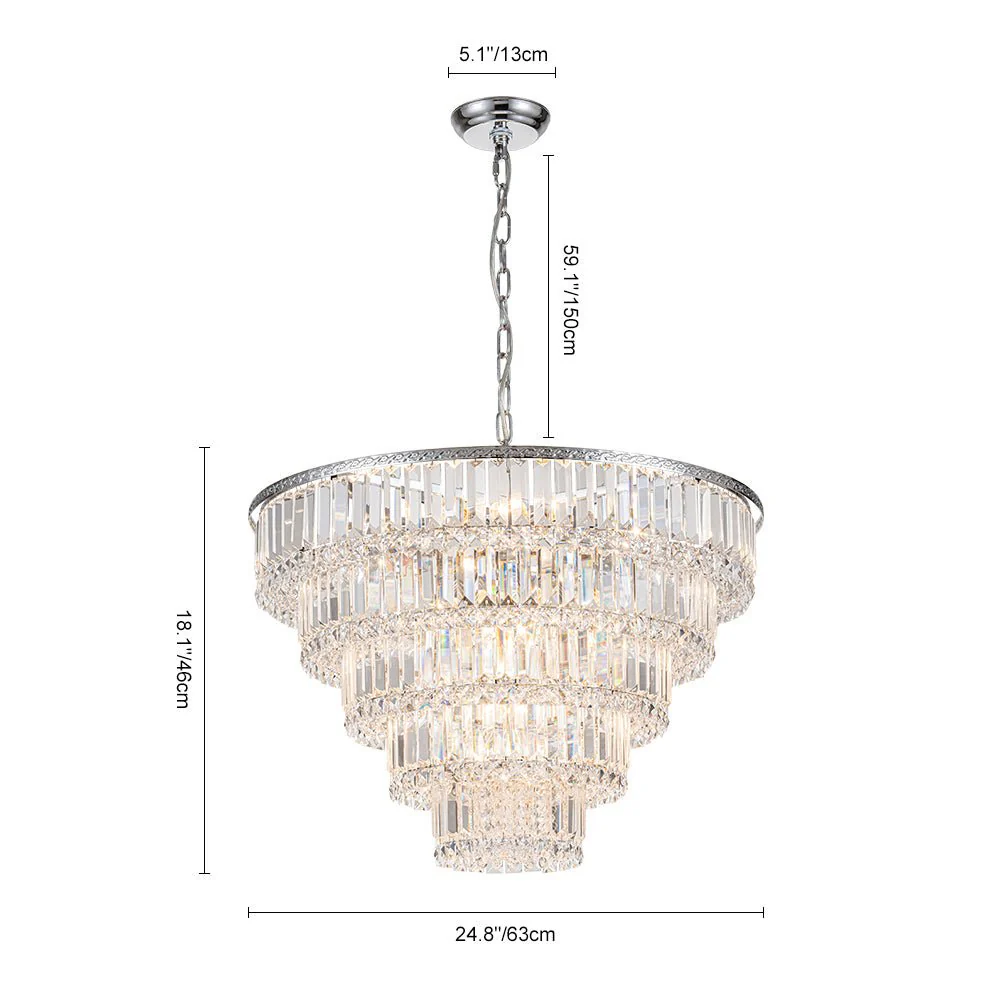 Glam Luxe Chrome 5-Tier Crystal Round Chandelier - Image 14