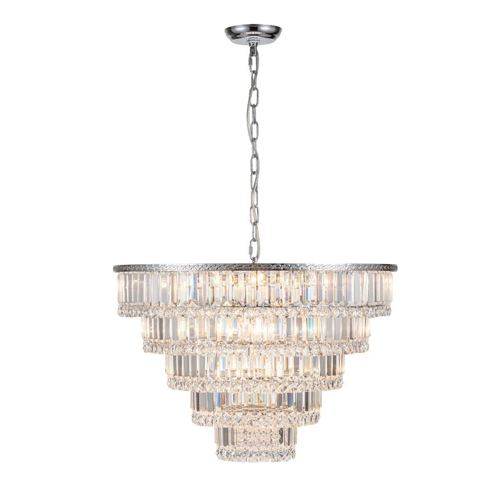Glam Luxe Chrome 5-Tier Crystal Round Chandelier - Image 3