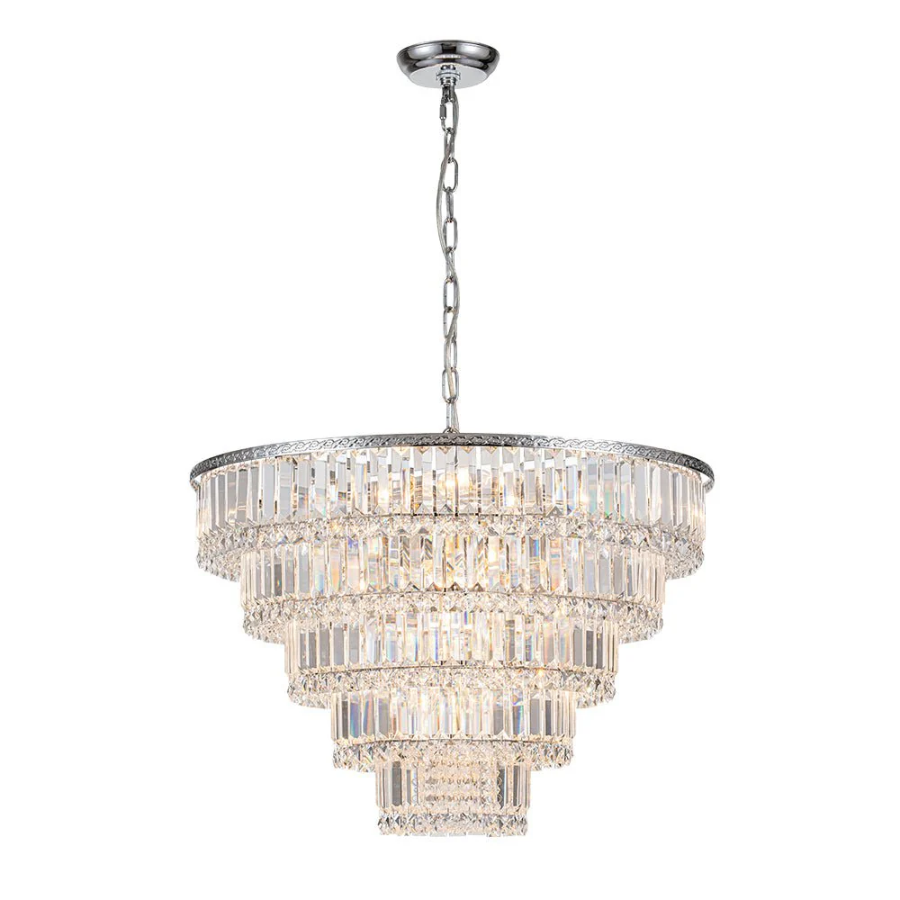 Glam Luxe Chrome 5-Tier Crystal Round Chandelier - Image 4