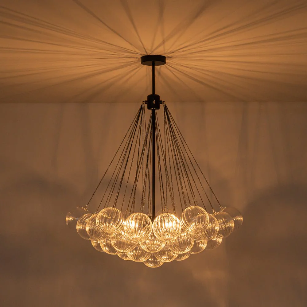 Glam Ribbed Glass Globe Textured Bubble Cluster Chandelier - Image 10