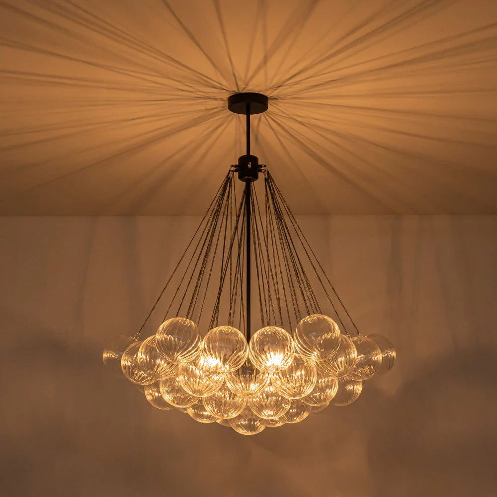 Glam Ribbed Glass Globe Textured Bubble Cluster Chandelier - Image 11