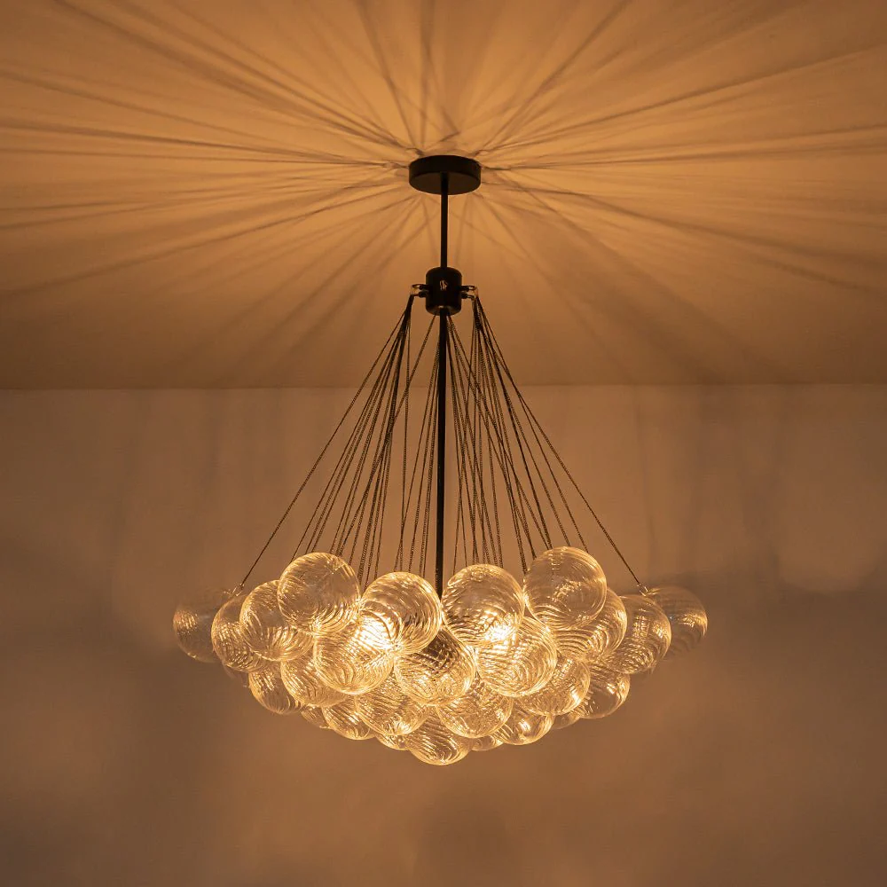 Glam Ribbed Glass Globe Textured Bubble Cluster Chandelier - Image 19