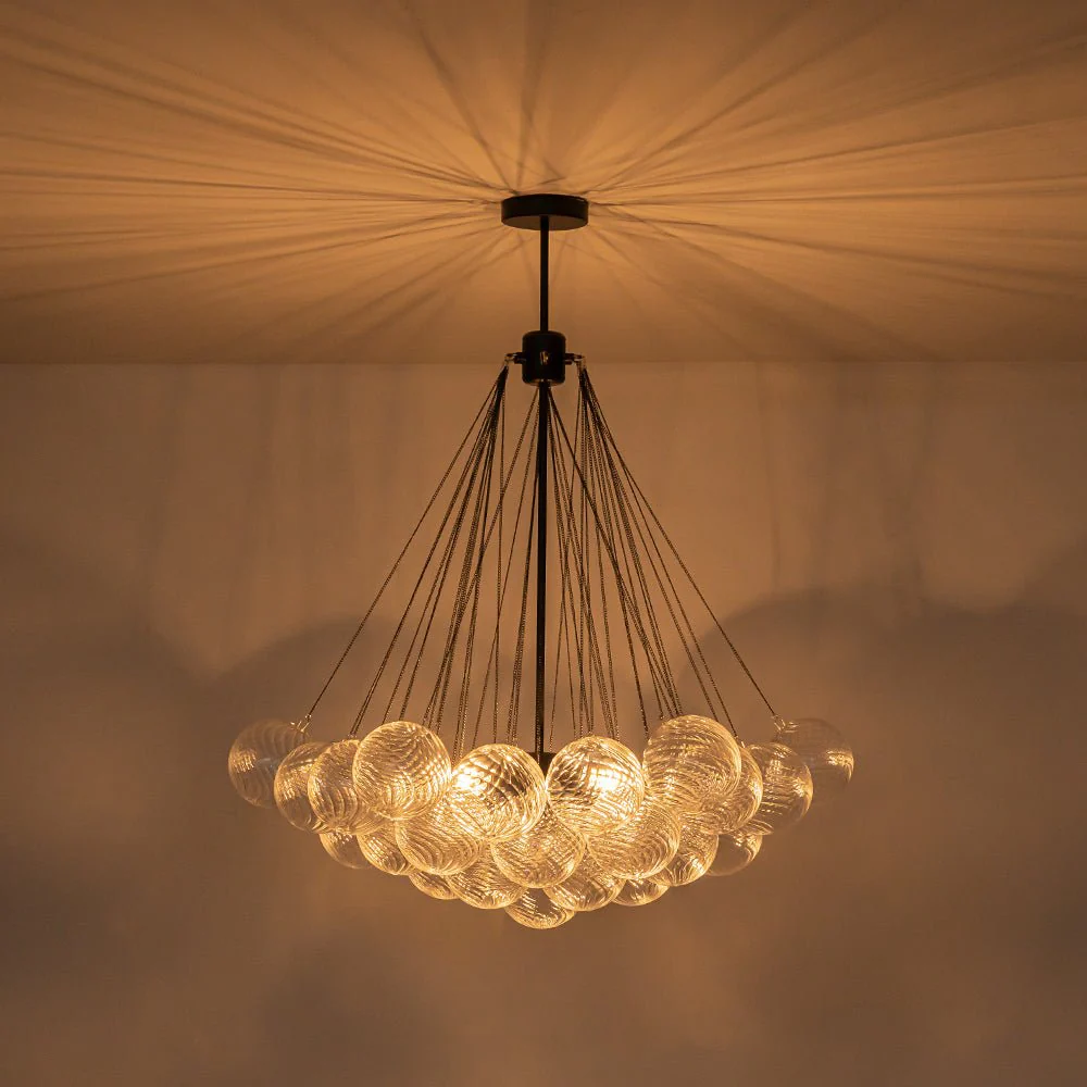 Glam Ribbed Glass Globe Textured Bubble Cluster Chandelier - Image 20