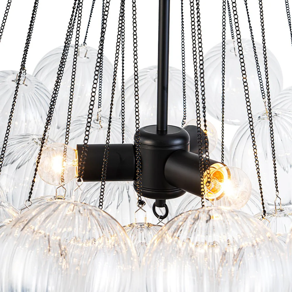 Glam Ribbed Glass Globe Textured Bubble Cluster Chandelier - Image 22