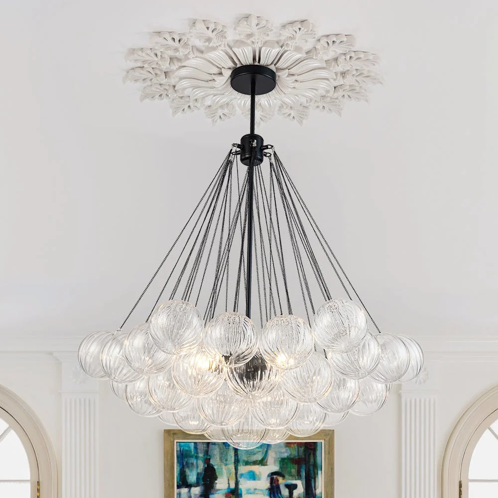Glam Ribbed Glass Globe Textured Bubble Cluster Chandelier - Image 4