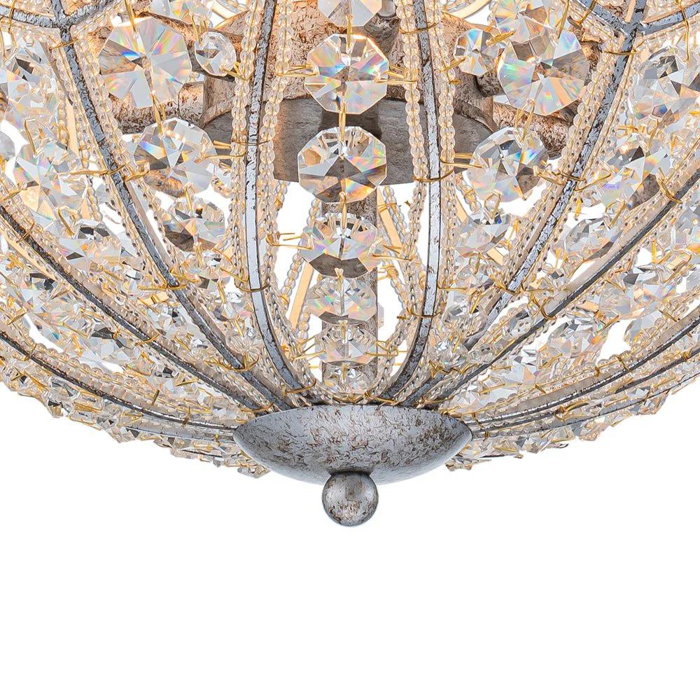 Glam Shabby Chic Crystal Globe Chandelier Distressed Silver - Image 12