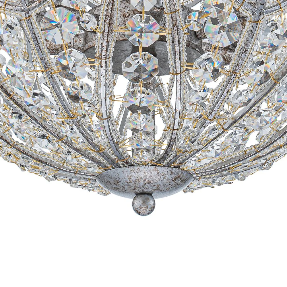 Glam Shabby Chic Crystal Globe Chandelier Distressed Silver - Image 13