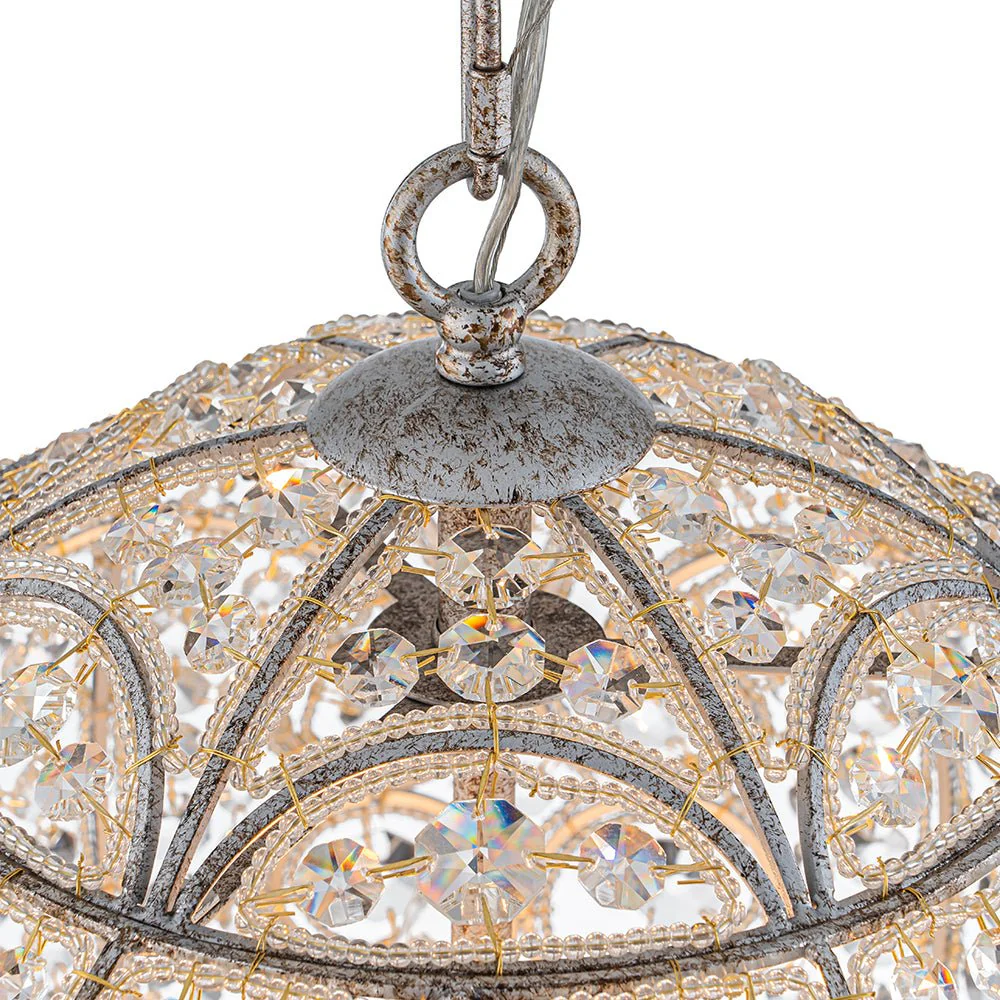 Glam Shabby Chic Crystal Globe Chandelier Distressed Silver - Image 17