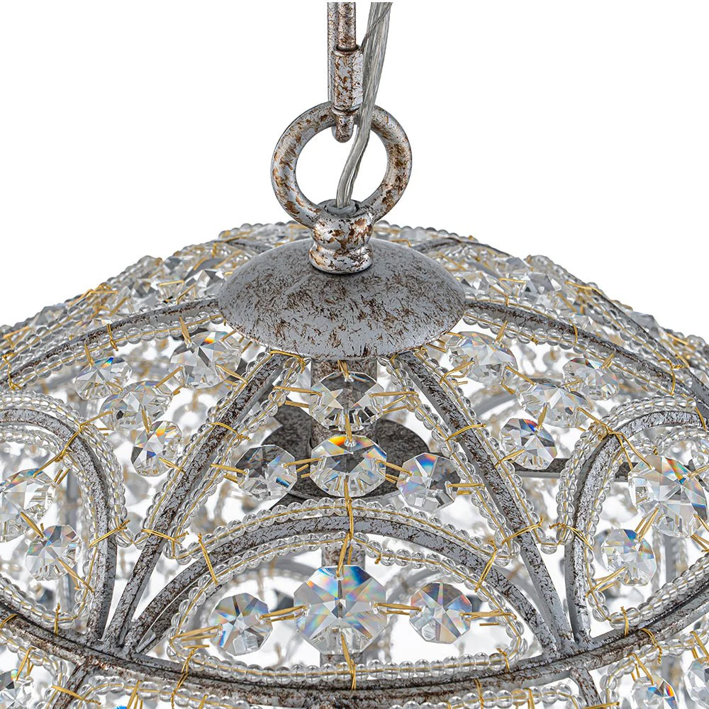 Glam Shabby Chic Crystal Globe Chandelier Distressed Silver - Image 18