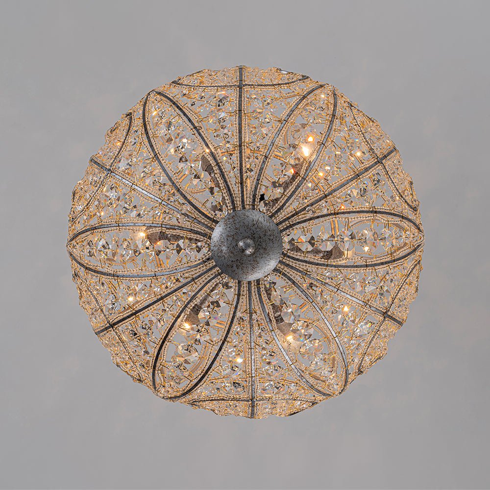 Glam Shabby Chic Crystal Globe Chandelier Distressed Silver - Image 19