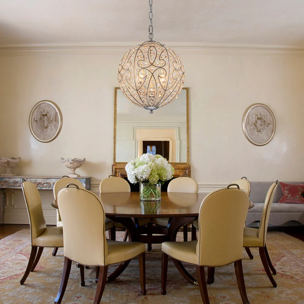 Glam Shabby Chic Crystal Globe Chandelier Distressed Silver - Image 2