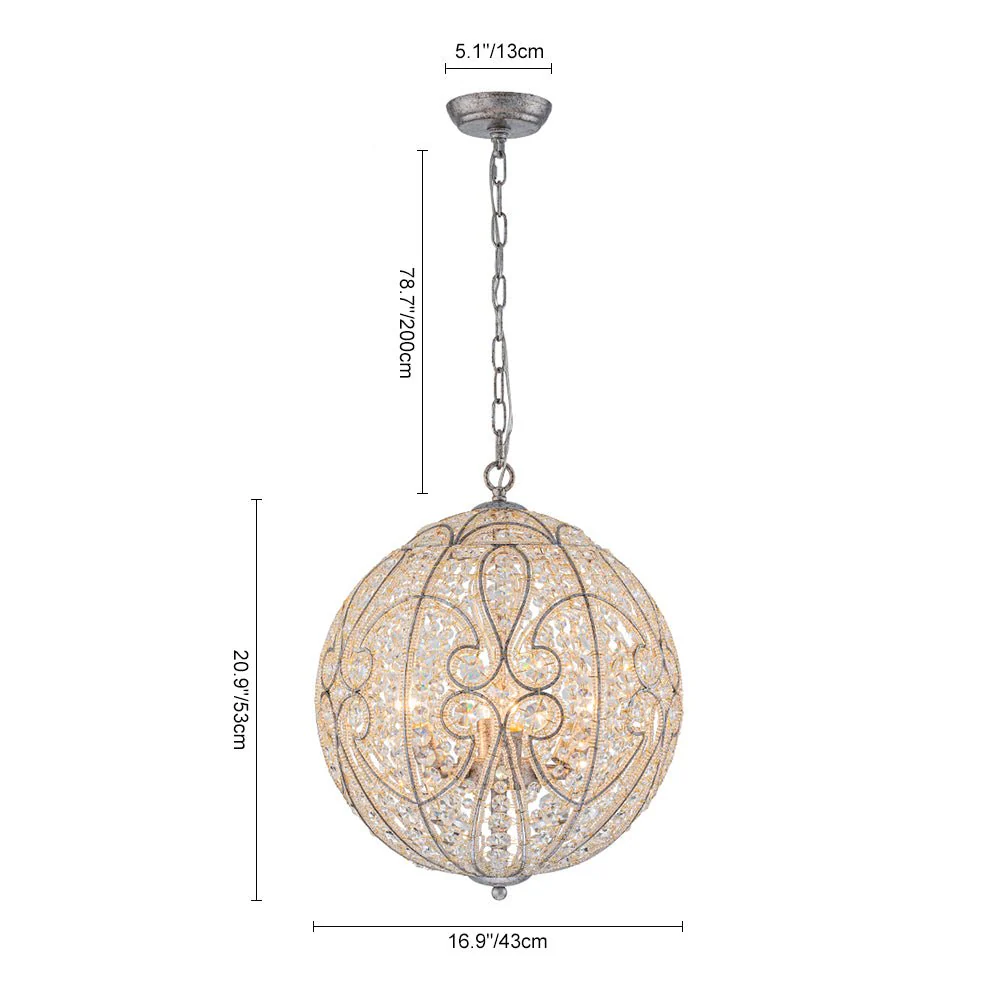Glam Shabby Chic Crystal Globe Chandelier Distressed Silver - Image 22