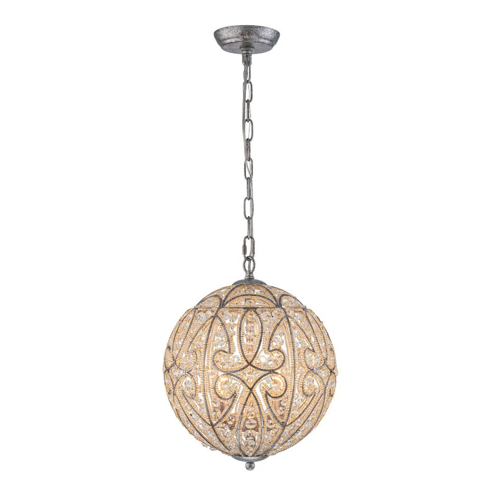 Glam Shabby Chic Crystal Globe Chandelier Distressed Silver - Image 23