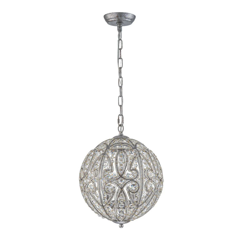 Glam Shabby Chic Crystal Globe Chandelier Distressed Silver - Image 24
