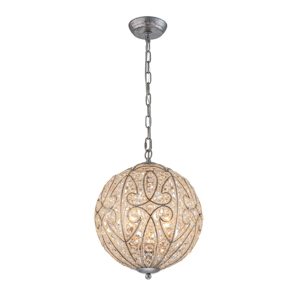 Glam Shabby Chic Crystal Globe Chandelier Distressed Silver - Image 25
