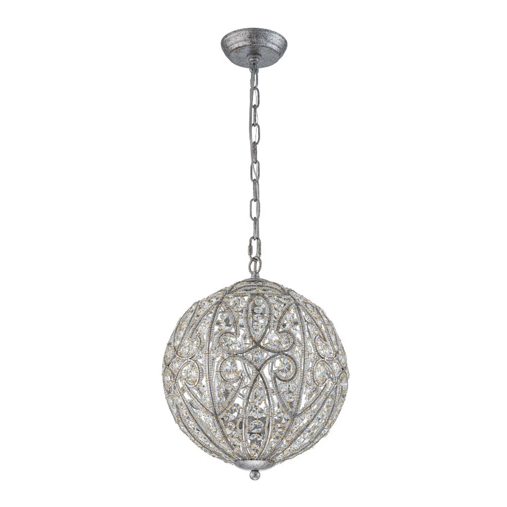 Glam Shabby Chic Crystal Globe Chandelier Distressed Silver - Image 26