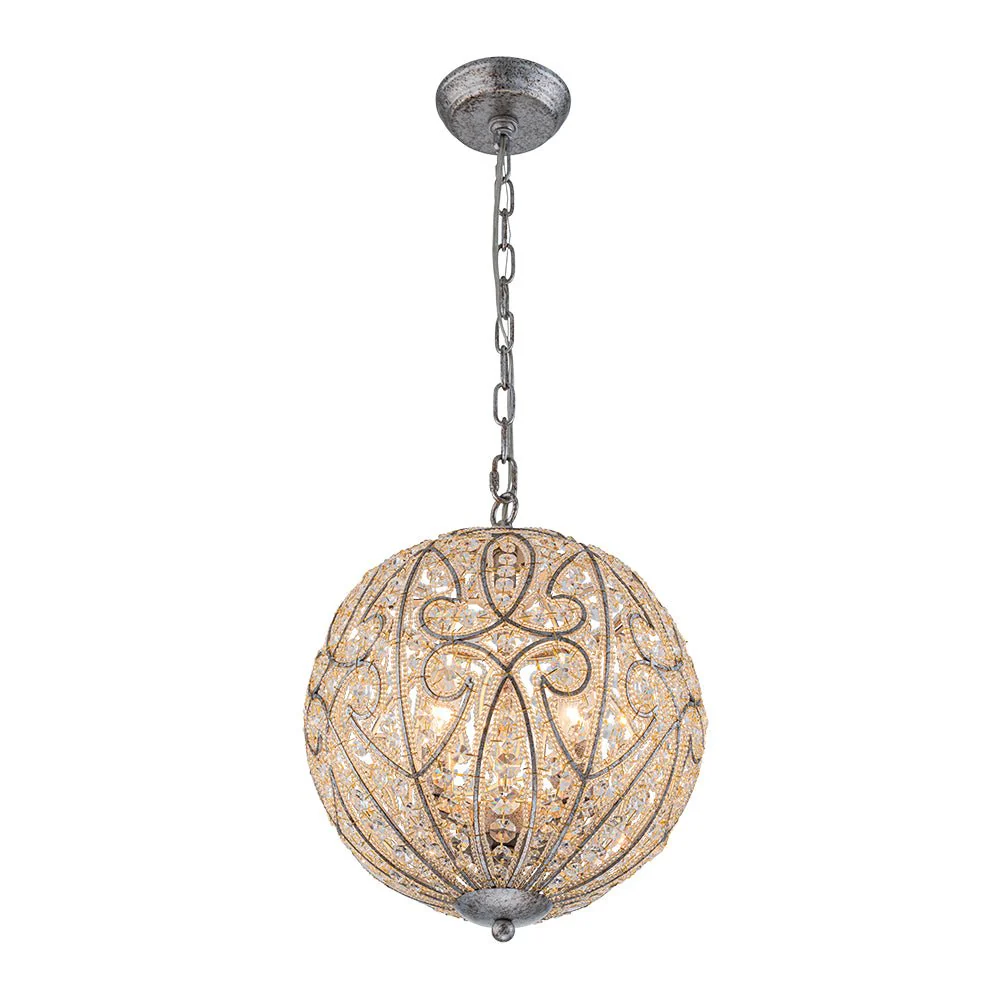 Glam Shabby Chic Crystal Globe Chandelier Distressed Silver - Image 27