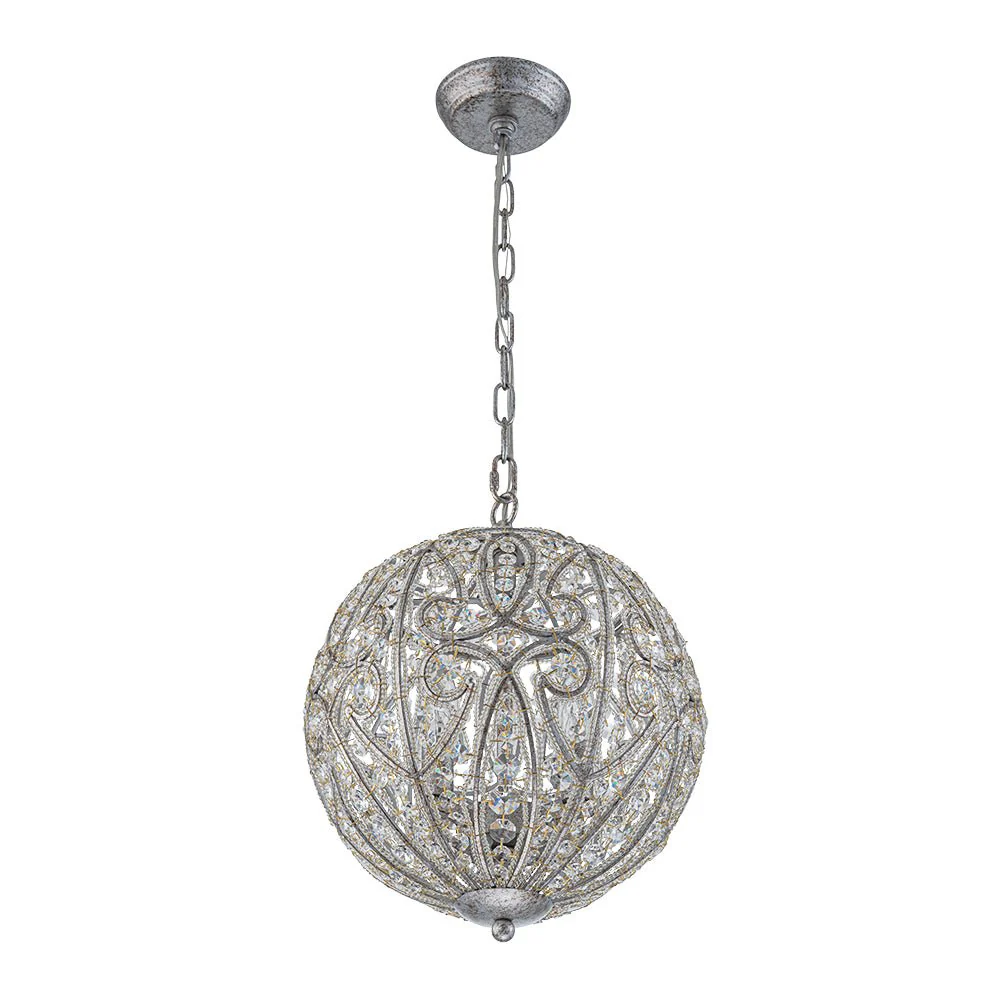 Glam Shabby Chic Crystal Globe Chandelier Distressed Silver - Image 28
