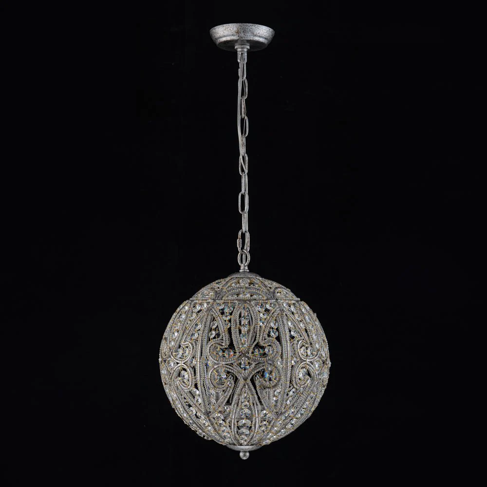 Glam Shabby Chic Crystal Globe Chandelier Distressed Silver - Image 29