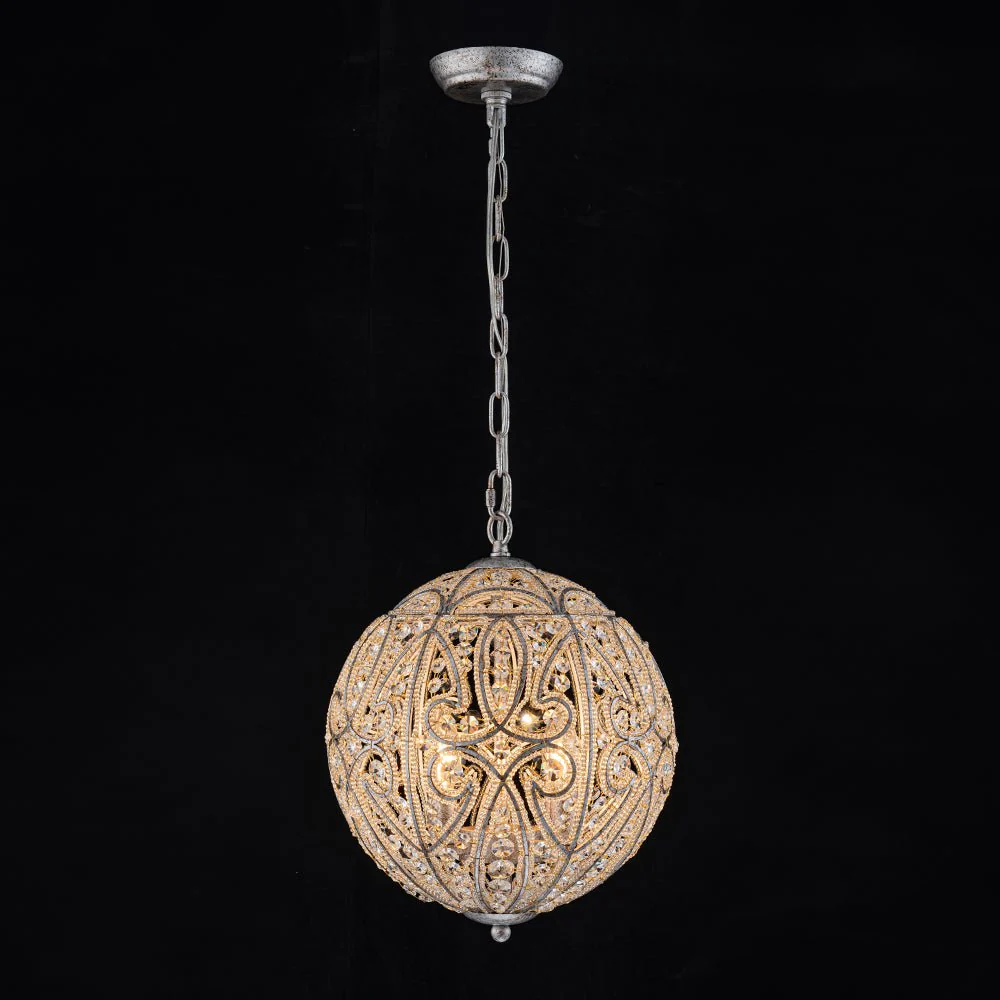 Glam Shabby Chic Crystal Globe Chandelier Distressed Silver - Image 30