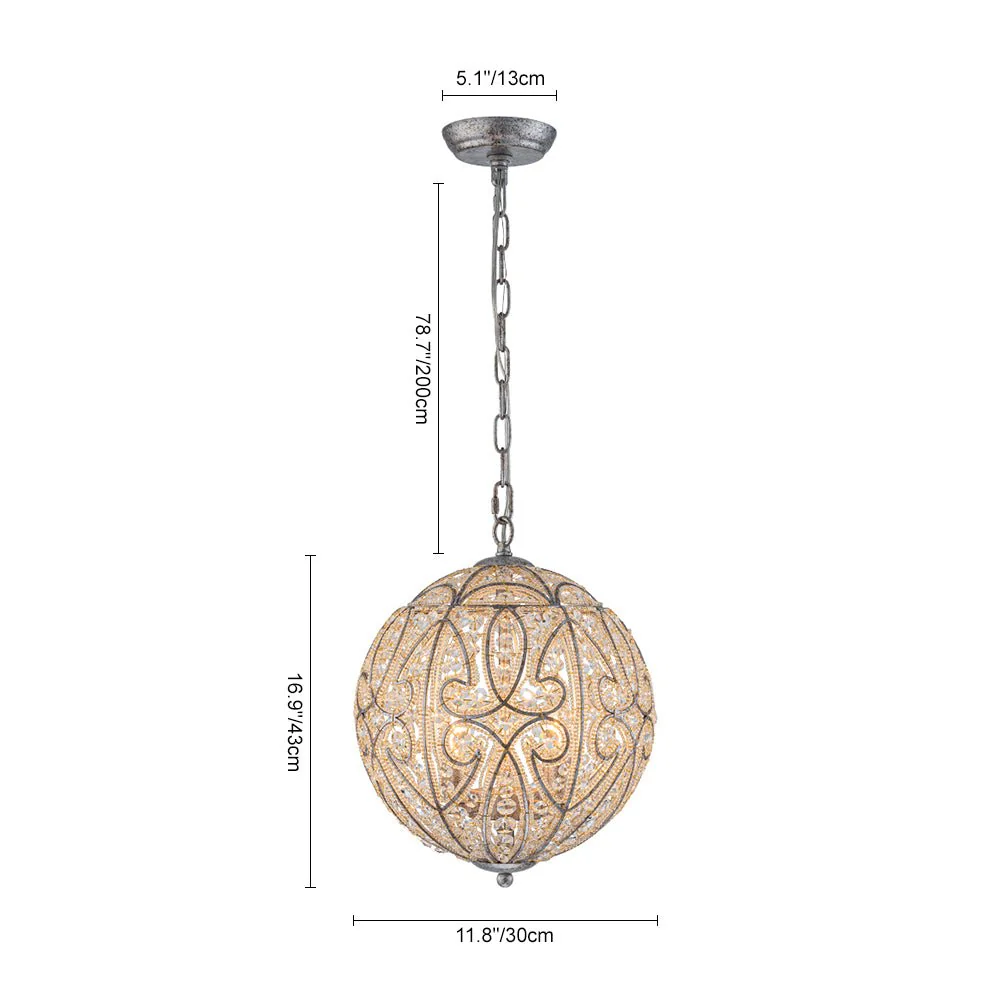 Glam Shabby Chic Crystal Globe Chandelier Distressed Silver - Image 33