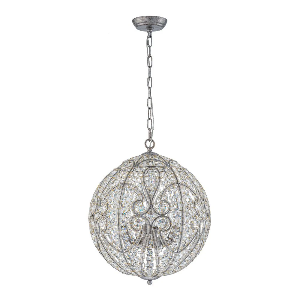 Glam Shabby Chic Crystal Globe Chandelier Distressed Silver - Image 6