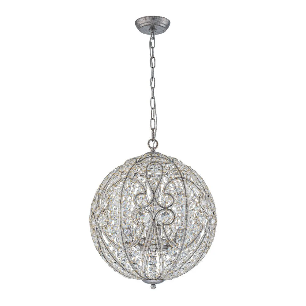 Glam Shabby Chic Crystal Globe Chandelier Distressed Silver - Image 8