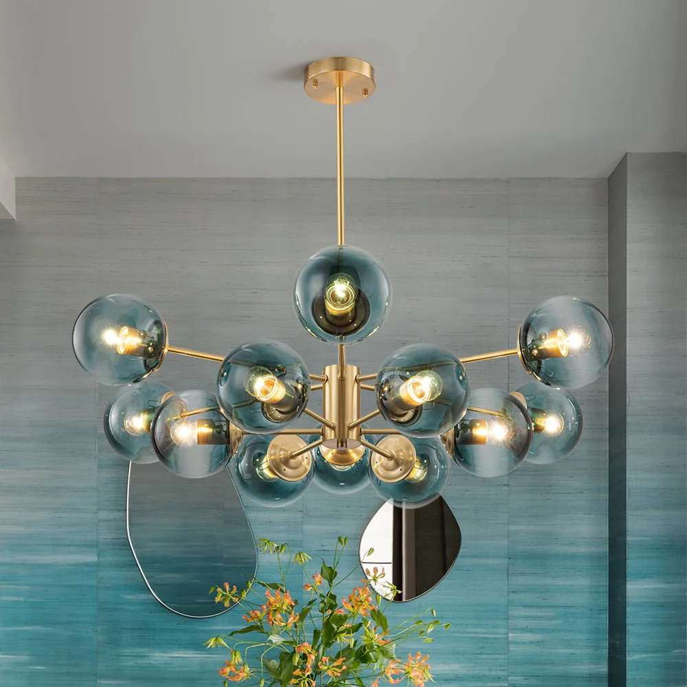 Glam Tiered Blue Glass Globe Bubble Sputnik Chandelier - Image 3