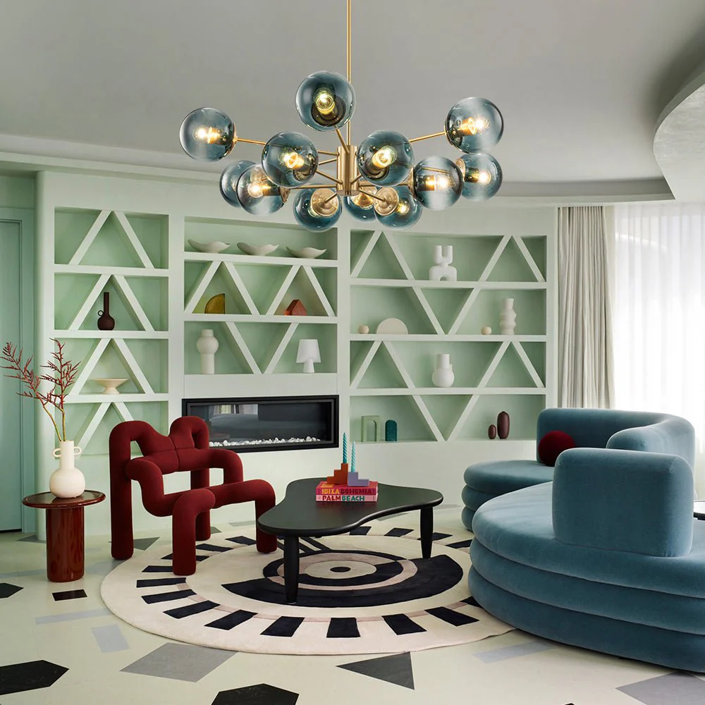Glam Tiered Blue Glass Globe Bubble Sputnik Chandelier - Image 4