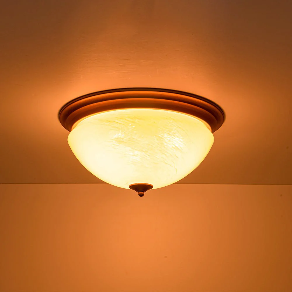 Gold Mid-Century Alabaster Glass Shade Flush Mount Light - Image 14