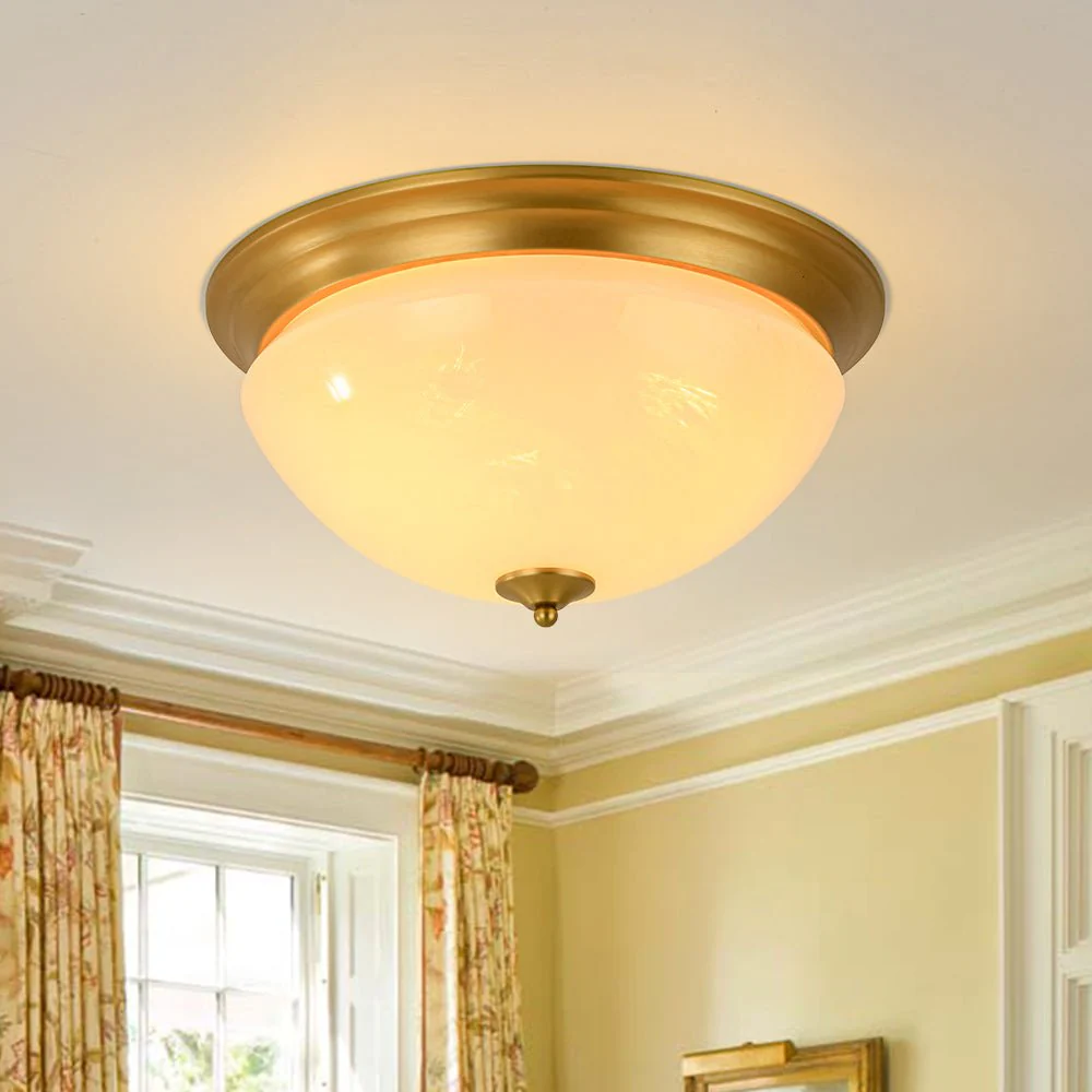 Gold Mid-Century Alabaster Glass Shade Flush Mount Light - Image 2