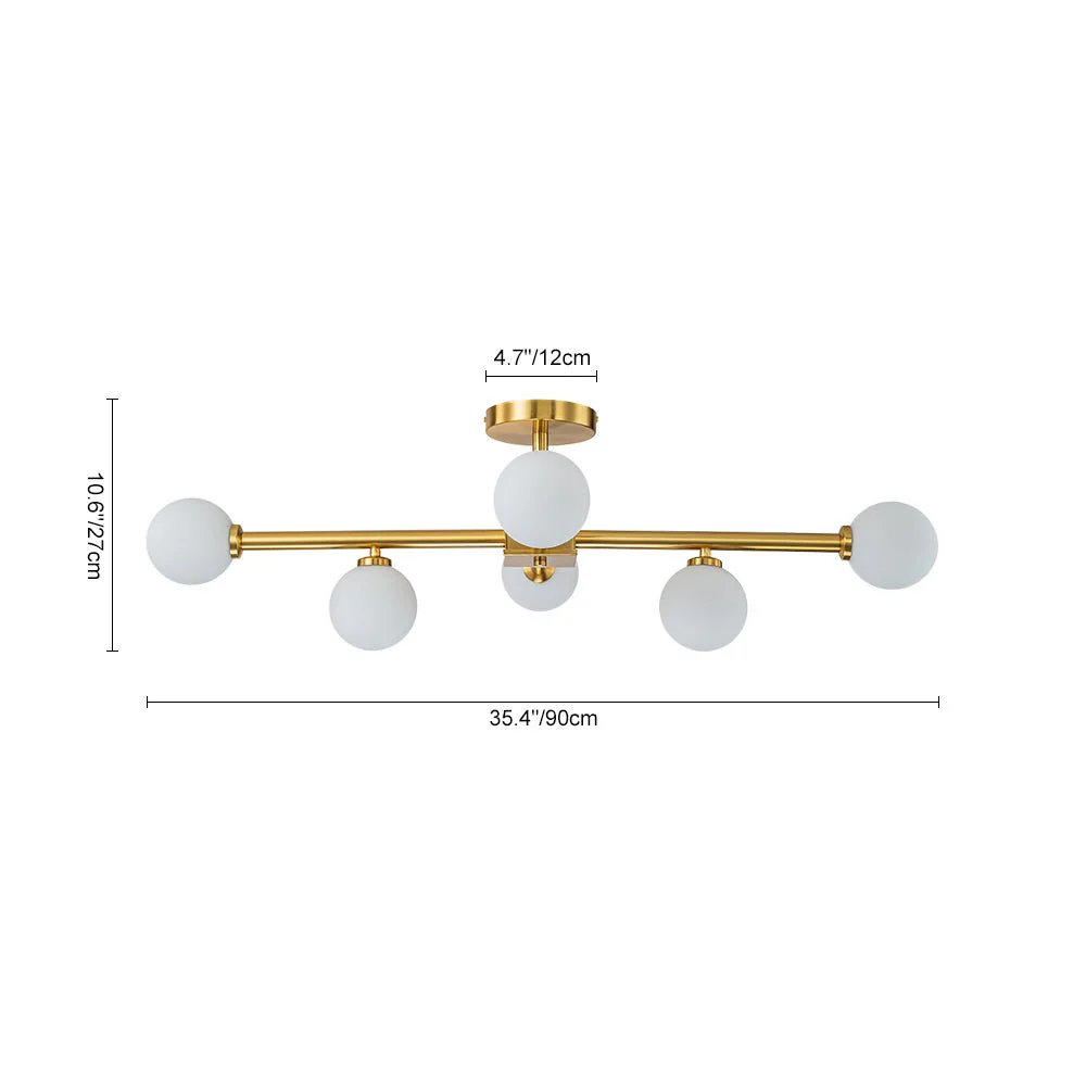 Gold Sputnik Frosted Glass Globe Semi Flush Mount Chandelier - Image 13