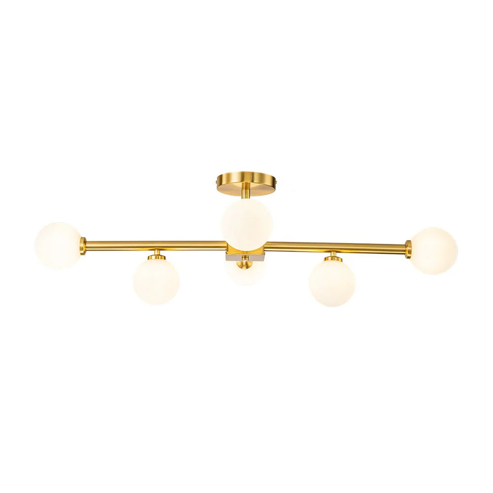 Gold Sputnik Frosted Glass Globe Semi Flush Mount Chandelier - Image 5