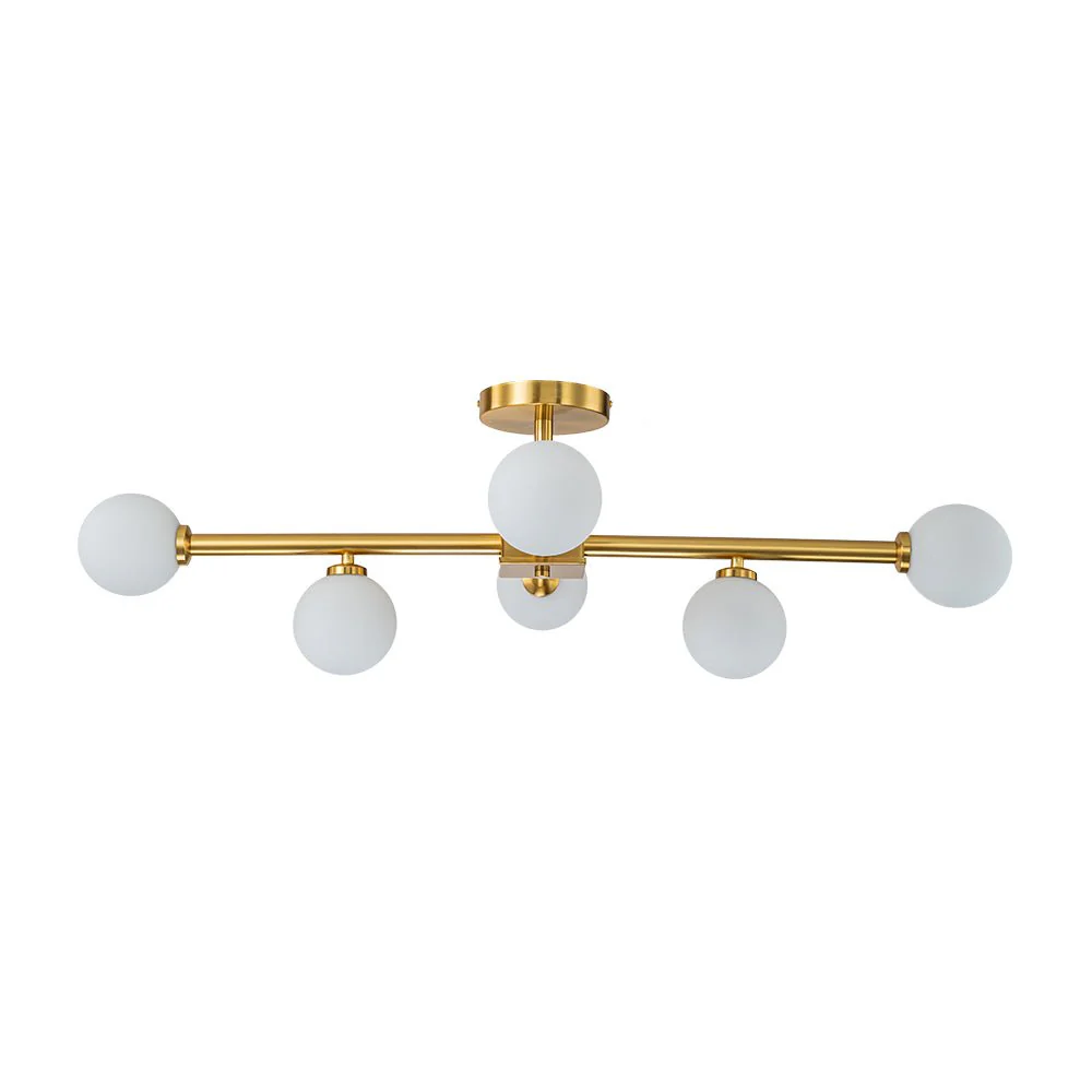 Gold Sputnik Frosted Glass Globe Semi Flush Mount Chandelier - Image 6