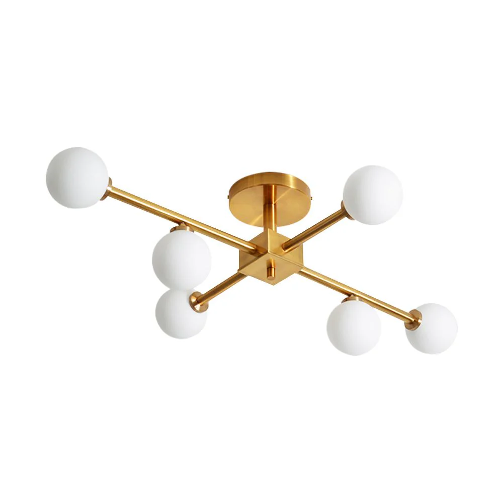 Gold Sputnik Frosted Glass Globe Semi Flush Mount Chandelier - Image 7