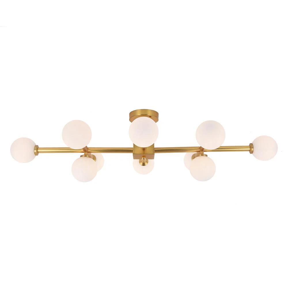 Gold Sputnik Frosted Glass Globe Semi Flush Mount Chandelier - Image 9