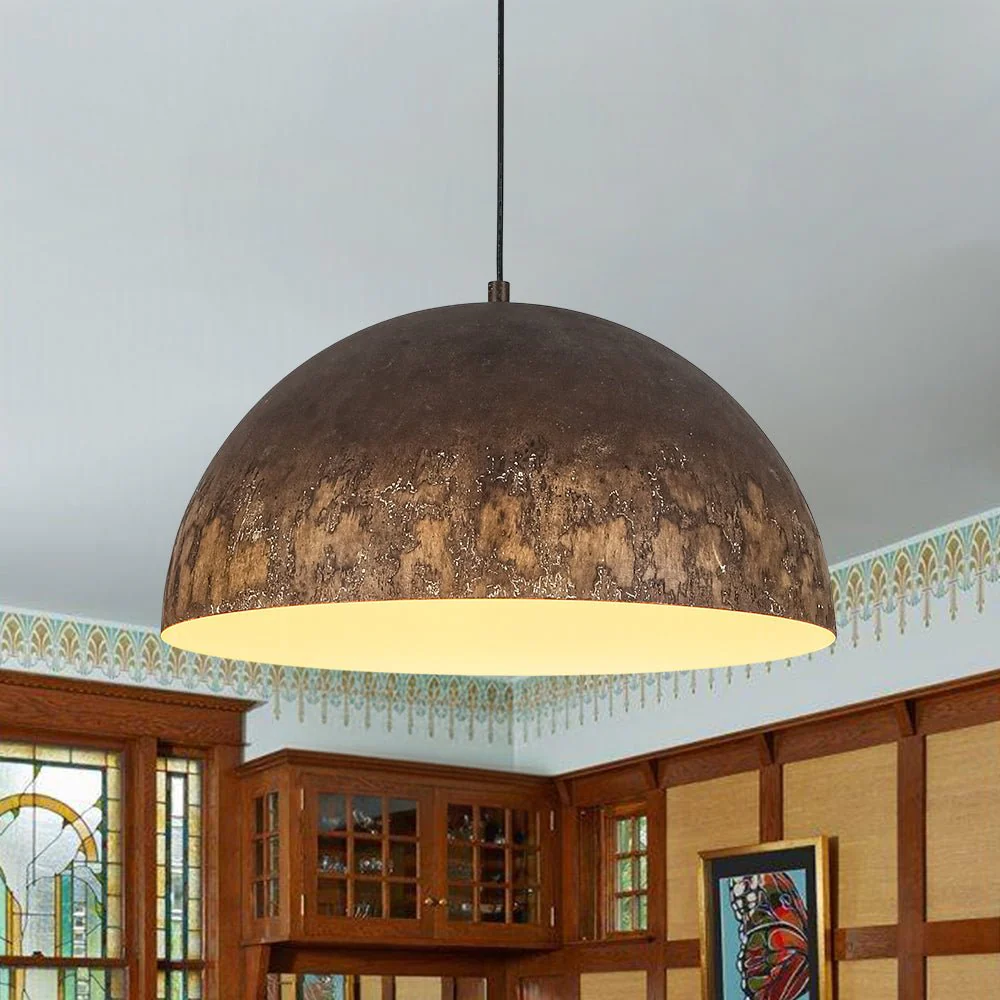 Hand-Applied Aged Bronze Patina Oversized Metal Dome Pendant - Image 2