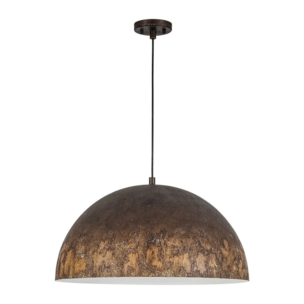 Hand-Applied Aged Bronze Patina Oversized Metal Dome Pendant - Image 4