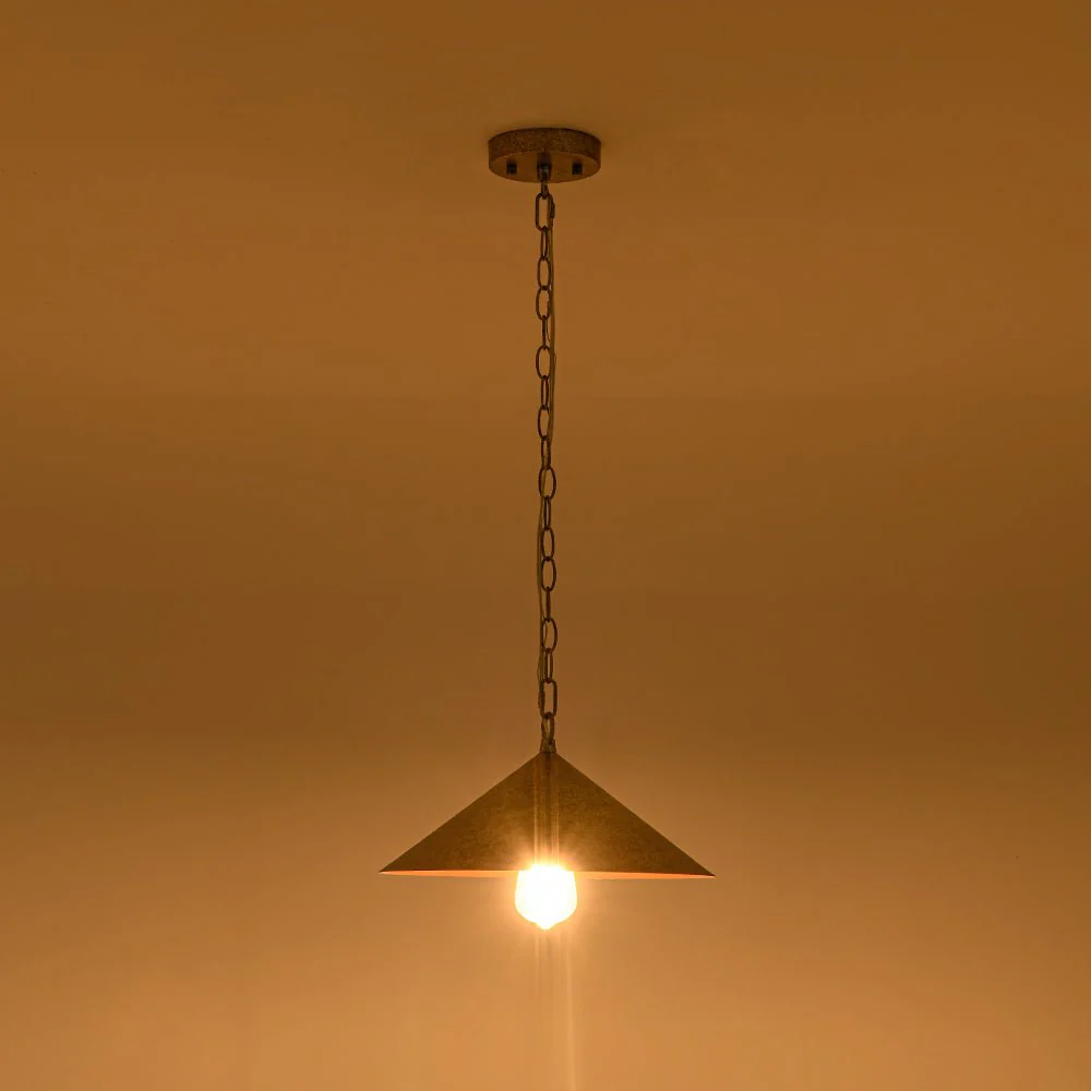 Industrial 1-Light Rusty Silver Iron Cone Kitchen Pendant - Image 15