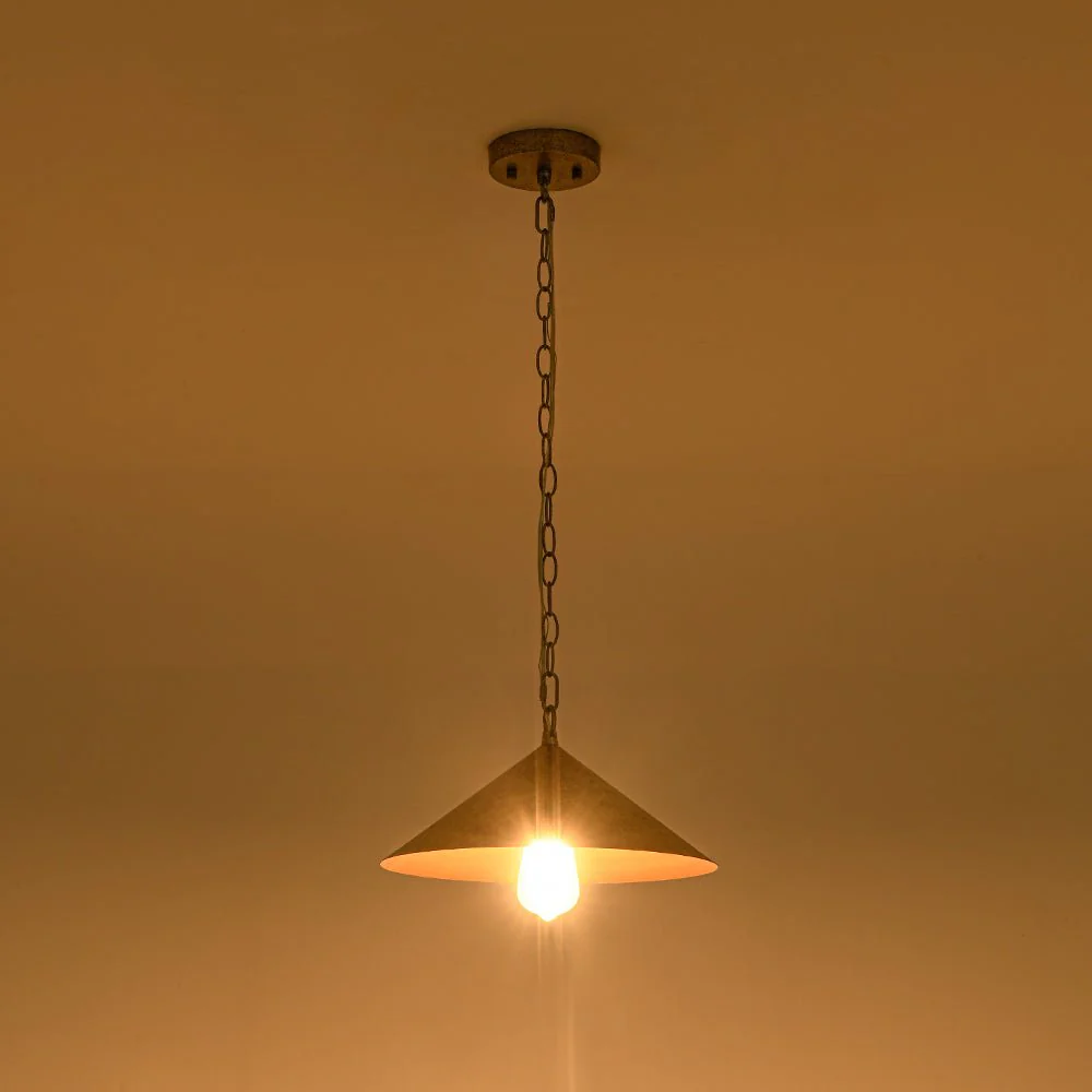 Industrial 1-Light Rusty Silver Iron Cone Kitchen Pendant - Image 16