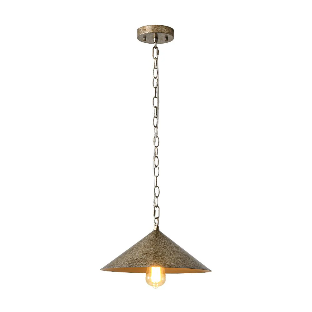 Industrial 1-Light Rusty Silver Iron Cone Kitchen Pendant - Image 3