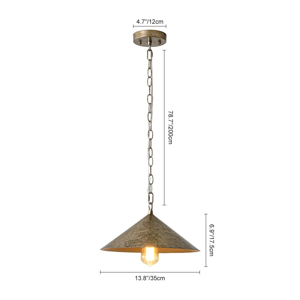 Industrial 1-Light Rusty Silver Iron Cone Kitchen Pendant - Image 9