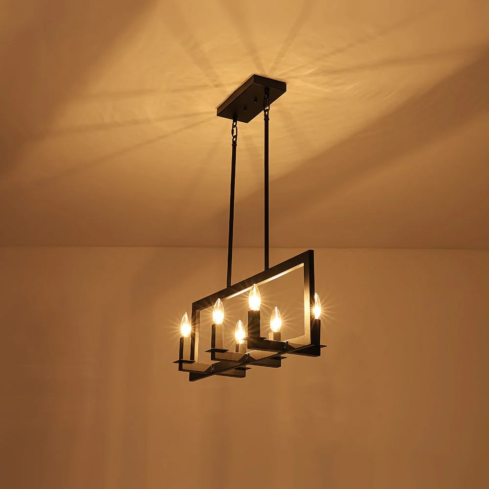 Industrial 6-Light Candle Style Black Rectangular Island Chandelier - Image 10