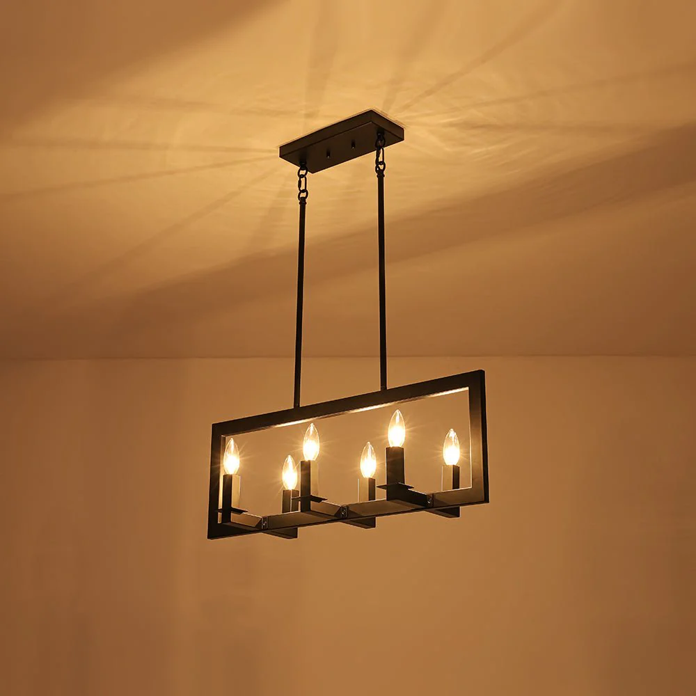 Industrial 6-Light Candle Style Black Rectangular Island Chandelier - Image 11